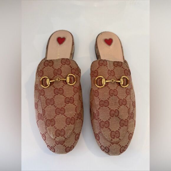 GUCCI GG Canvas Beige Mauve Gold Monogram Princetown Horsebit Slipper EU 39 / 9 - Picture 1 of 8